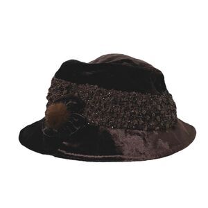 Women’s Vintage Japanese Plum Purple Swiss Dot Glitter Fancy BUCKET HAT w/ Pom